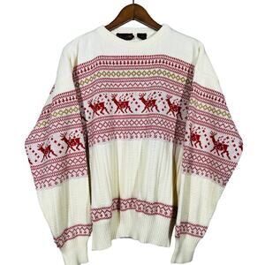 Vintage Christmas Sweater Botany 500 Knit Crewneck Reindeer Romania - L